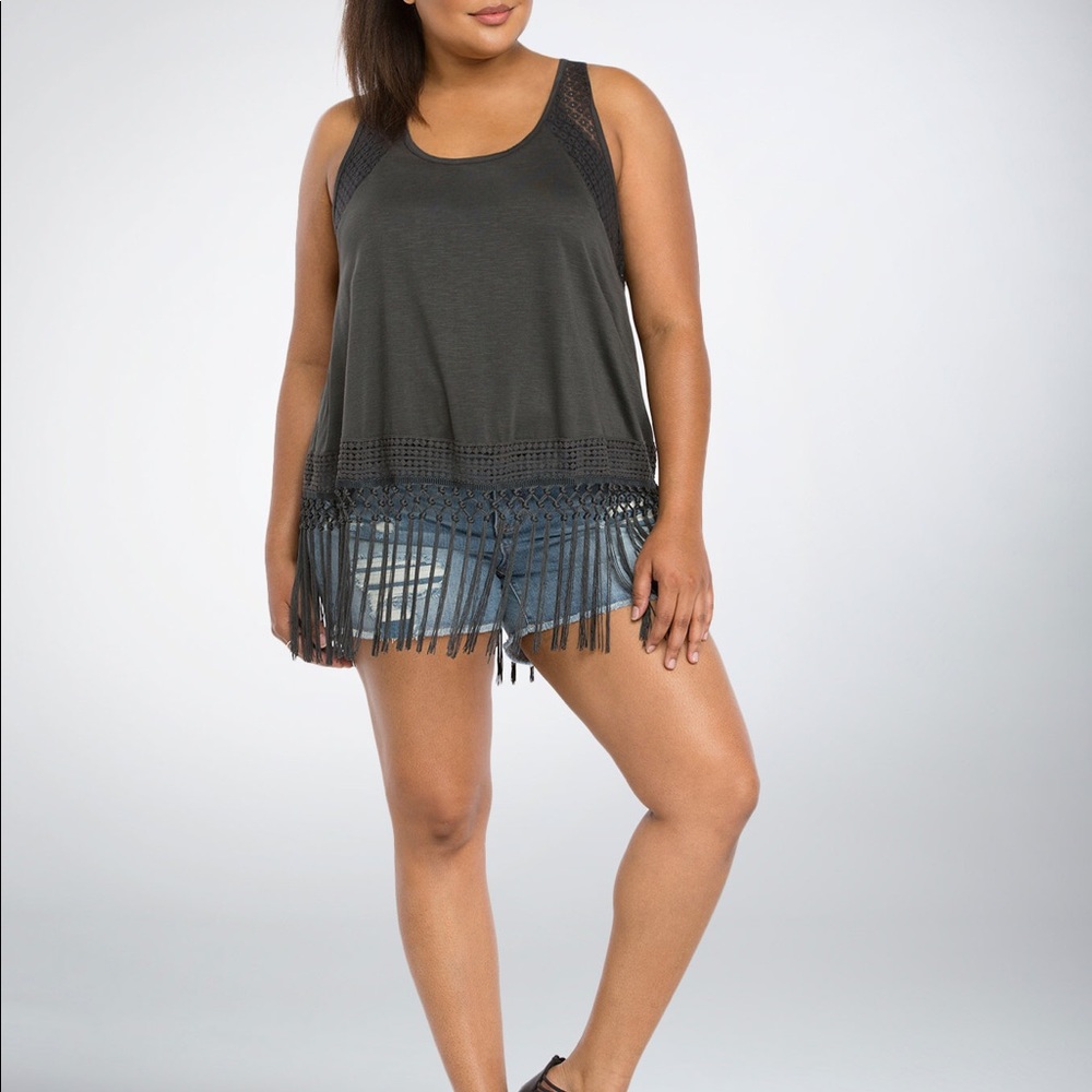 Crochet Inset Fringe Tank Top plus size